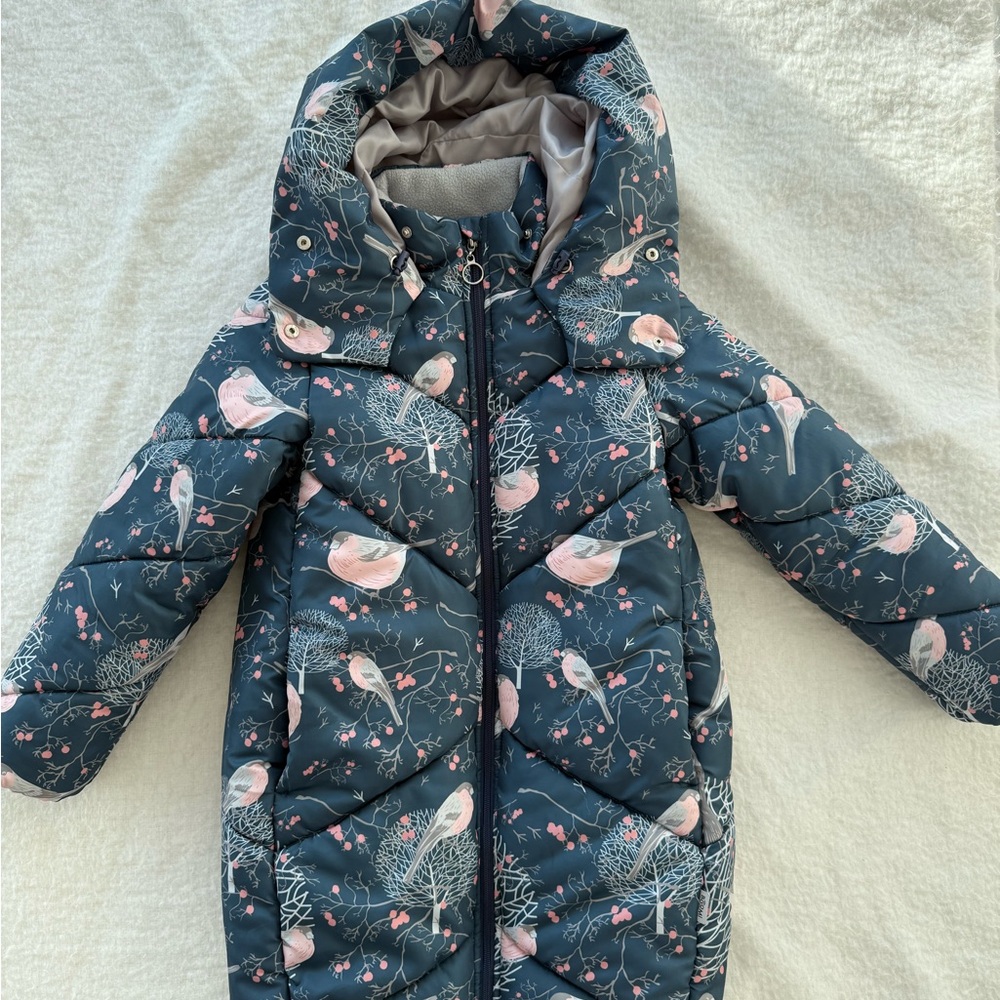 Kids Puffer Jacket with Bird Print